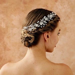 Vigne de Cheveux de Mariée Faite à Main en Alliage d'Argent avec Künstliche Perles d'Imitation et Strass Accessoire de Mariage Élégant