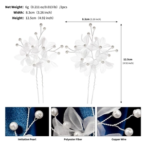 Détails d'épingles à cheveux fleurs blanches faites main avec perles et dimensions