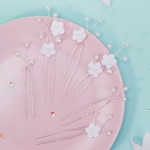 Lot d'épingles à cheveux de mariée faites à la main avec fleurs en tissu blanc et perles