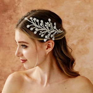 Vigne de Cheveux Mariage Argent Alliage Strass Künstliche Perle Bijou de Tête Mariée Design Floral Feuille Fait Main Bijoux Femme