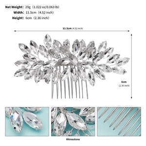 Vue détaillée du peigne à cheveux de mariée fait main avec strass marquise et fil d'argent