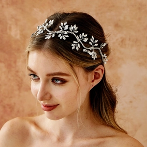 Bridal Rhinestone Hair Vine Silver Alloy Handmade Woven Leaf Wedding Hair Accessories For Women Engagement Party Jewelry