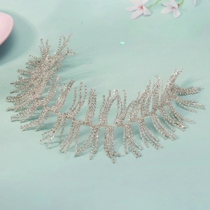 Sparkling silver rhinestone tassel bridal headband with elegant feather design