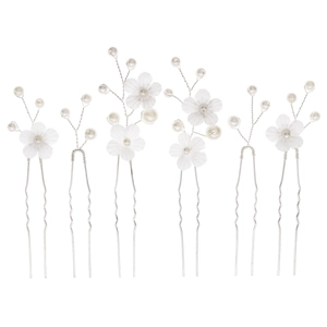 Lot de 6 épingles à cheveux de mariée avec fleurs en tissu blanc et perles nacrées