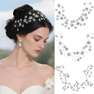 Vigne de Cheveux de Mariée Fait Main en Alliage d'Argent Floral Serre-Tête Avec Strass Transparents et Künstliche Perles d'Imitation Blanches Accessoires Cheveux Mariage Femme
