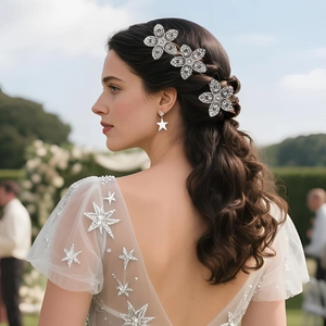 Elegante florale Braut-Haarnadeln und Stern-Ohrringe mit Strasssteinen für Hochzeiten