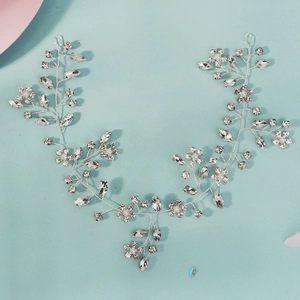 Vigne de cheveux de mariée en argent avec strass brillants et perles blanches de mariage