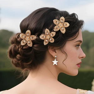 3er-Set goldene Blumen-Haarnadeln für Bräute mit weißen Strasssteinen und Blumendesign