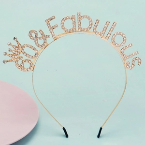 Golden 60 and Fabulous rhinestone birthday headband for women party celebration