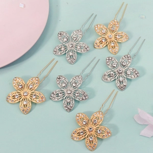 Ethno-Stil Legierung Strass Blume Haarnadeln Ajour U-Form Haarnadel Hochzeits Braut Kopfschmuck Schmuck Für Damen