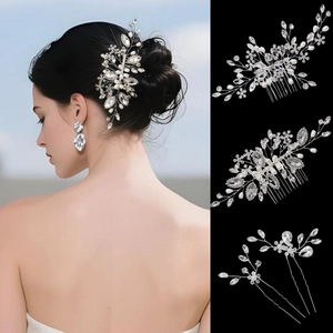 Handmade Bridal Hair Comb Set Rhinestone Artificial Pearl Hair Pins Silver Gold Wedding Party Hair Accessories For Women Headpiece