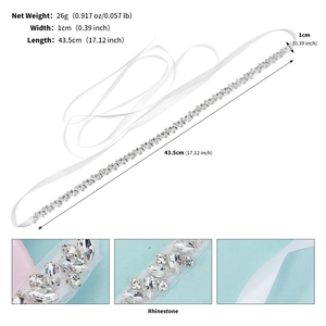 Macro detail of bridal rhinestone belt with 1cm width and 43.5cm long crystal trim