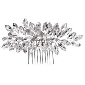 Peigne à cheveux de mariée élégant avec strass marquise en argent et fil de cristal fait main