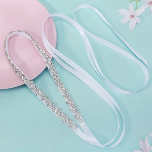 Elegant Bridal Rhinestone Belt For Women White Satin Ribbon Sash Sparkling Crystal Waist Chain Wedding Gown Accessories