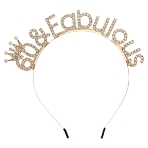 Golden 60 and Fabulous birthday headband with sparkling rhinestones for party celebrations