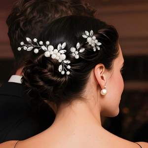 Set Accessori per Capelli Sposa con Künstliche Perle e Strass Filo Argento Fatto a Mano Pettine per Capelli Forcine per Matrimonio Donna