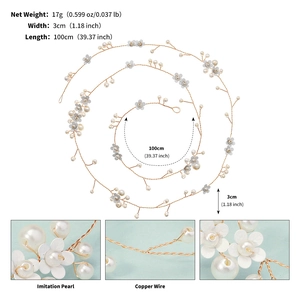 Détails de la vigne de cheveux de mariée de 100cm avec fil de cuivre, perles et petites fleurs