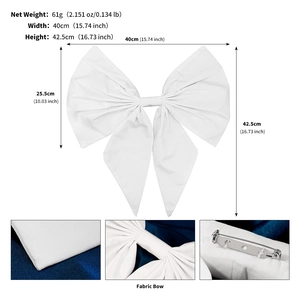 Detail showing the dimensions and back pin of this large 40cm white bridal fabric bow accessory