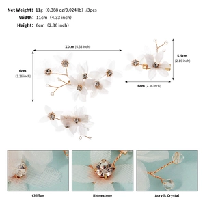 Detailed view of handmade double-layer chiffon flower hair clips with rhinestones
