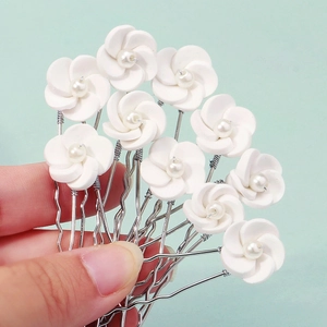 Épingles à Cheveux de Mariée Fleurs en Pâte Polymère Élégantes Ensemble de Pics à Cheveux en U Alliage Künstliche Perles d'Imitation