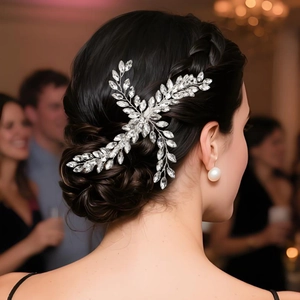 Elegant Silver Alloy Rhinestone Leaf Branch Hair Clip Handmade Wedding Banquet Bridal Headwear For Women Fashion Jewelry