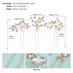 Détails d'épingles à cheveux de mariée avec strass clairs et fils dorés tissés