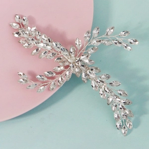 Exquisite bridal crystal hair clip with marquise rhinestones on a silver branch design
