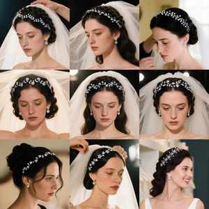 Elegant silver bridal zircon headband and earring set for wedding and formal party look