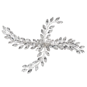 Silver bridal hair clip with marquise rhinestones and handmade wire branch design