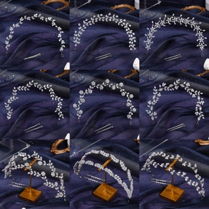 Luxury Silver Bridal Tiara Crown Zirconia Flower Leaf Wedding Hair Band Headpiece With Pins Bridal Hair Vine For Women