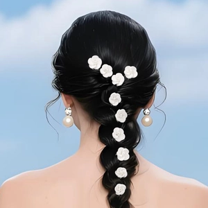 Set d'épingles à cheveux de mariée avec fleurs blanches et boucles d'oreilles perles