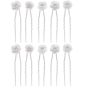 Lot de 10 épingles à cheveux de mariée avec fleurs en argile blanche et perles élégantes
