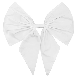 Large white fabric wedding bow accessory for dresses featuring long elegant streamers