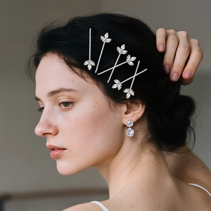 Parure de pinces à cheveux de mariée avec feuilles de zircon et boucles d'oreilles