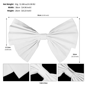 Detailed size specifications for a 38cm white fabric bridal bow with metal safety pin