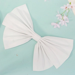 Elegant large white handmade fabric bow hair clip accessory for wedding gown and banquet
