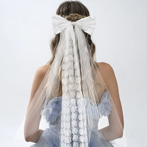 Voile de Mariée à Nœud Blanc Avec Dentelle Rose 3D Coiffe de Mariage Courte Pour Photographie Fête Enterrement de Vie de Jeune Fille Accessoire Cheveux Femme