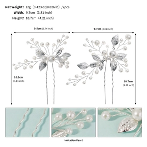Détails des épingles à cheveux de mariée avec perles et feuilles d'argent et dimensions