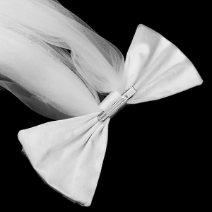 Élégant voile de mariée blanc avec grand nœud en satin et détails de roses 3D