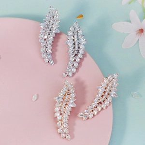 Eleganti Fermagli per Capelli a Becco d'Anatra a Forma di Piuma in Zircone per Donna Clip Laterali a Foglia di Strass in Rame Gioielli per Capelli per Matrimonio Festa
