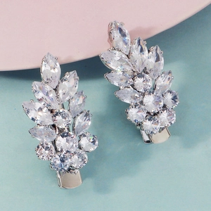Luxury Zircon Leaf Hair Clips Copper Base Gold Silver Plated Sparkling Crystal Duckbill Clip For Wedding Party Women Jewelry
