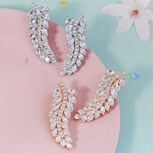 Barrette à Cheveux Élégante Feuille en Zircon Cuivre Cristal Marquise Pince Bec de Canard pour Mariage Femme Accessoires Bijoux