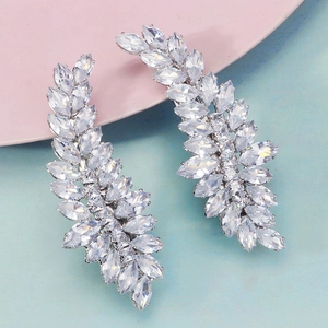 Elegante fermaglio per capelli a piuma argento con scintillanti zirconi taglio marquise