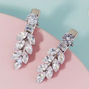Barrettes à Cheveux en Cuivre et Zircon en Forme de Feuille Pince à Bec de Canard Argentée Accessoires de Mariée Scintillants Coiffe de Fête Élégante Bijoux pour Femmes