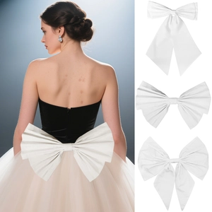 Oversized White Fabric Bow Brooch Removable Bridal Dress Back Decoration Elegant Satin Ribbon Bowknot For Women Wedding Party Clothing Accessory