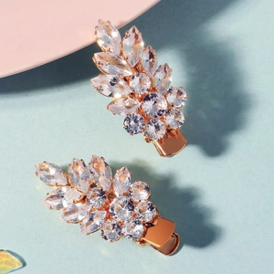 Elegant rose gold leaf zircon hair clips set for formal parties and daily fashion