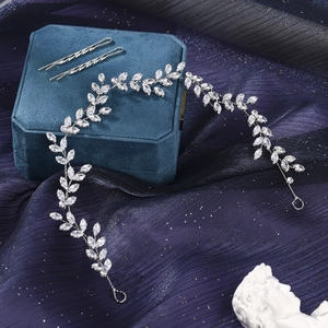 Elegant bridal hair vine and clips set with sparkling marquise zircons in silver finish
