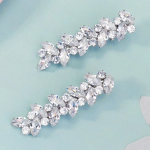 Elegante coppia di fermagli per capelli a foglia d'argento con zirconi lucidi