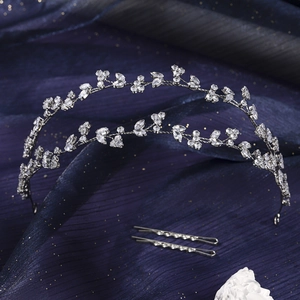 Luxury Silver Alloy Zircon Leaf Flower Bridal Headband Double Layer Wedding Tiara Sweet Elegant Women Hair Accessories
