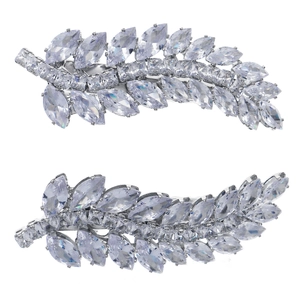 Elegant silver leaf hair clips with marquise-cut zircons for bridal wedding hairstyles